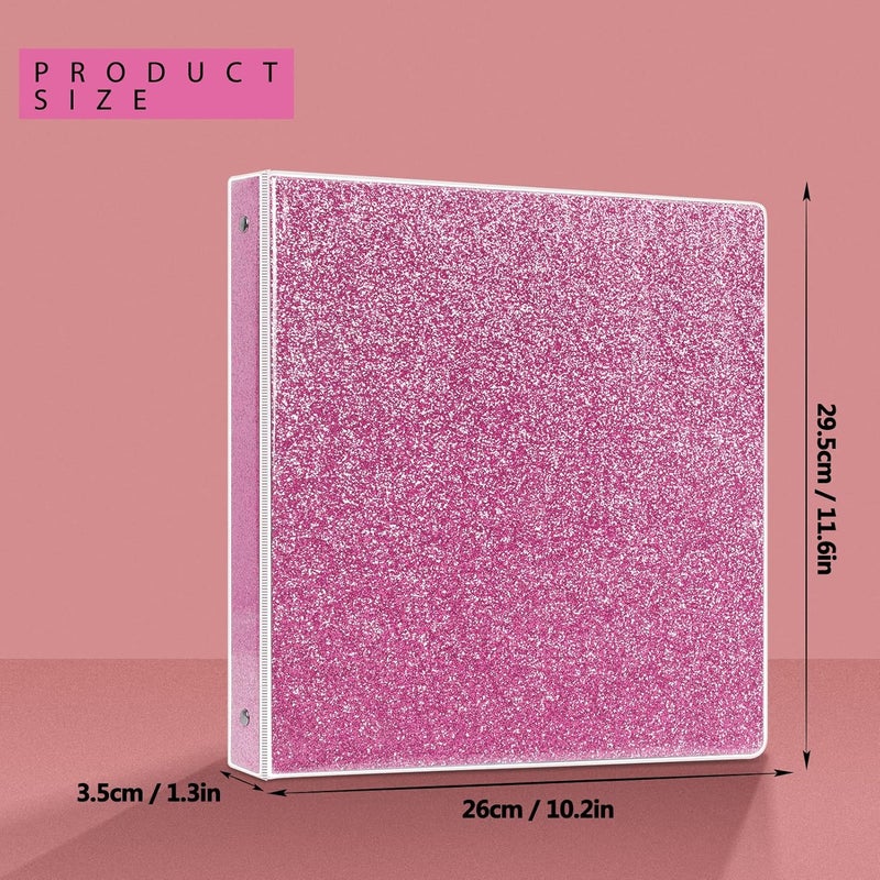 Nature Touch 3 Ring Binder, Glitter 1 Inch Organizer (10.5'' x 11.5'') Holds 8.5’’ x 11’’ Letter Size 300 Pages, Waterproof Durable View Binder, 2 Pack, Pink - Image 2